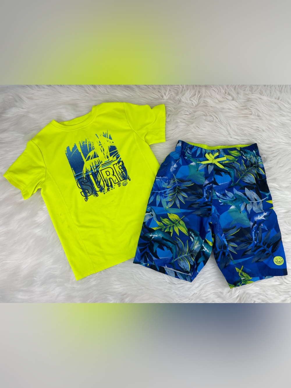 ZeroXposur Neon “Surf” UPF Performance Swim Shorts Set, M (10/12)